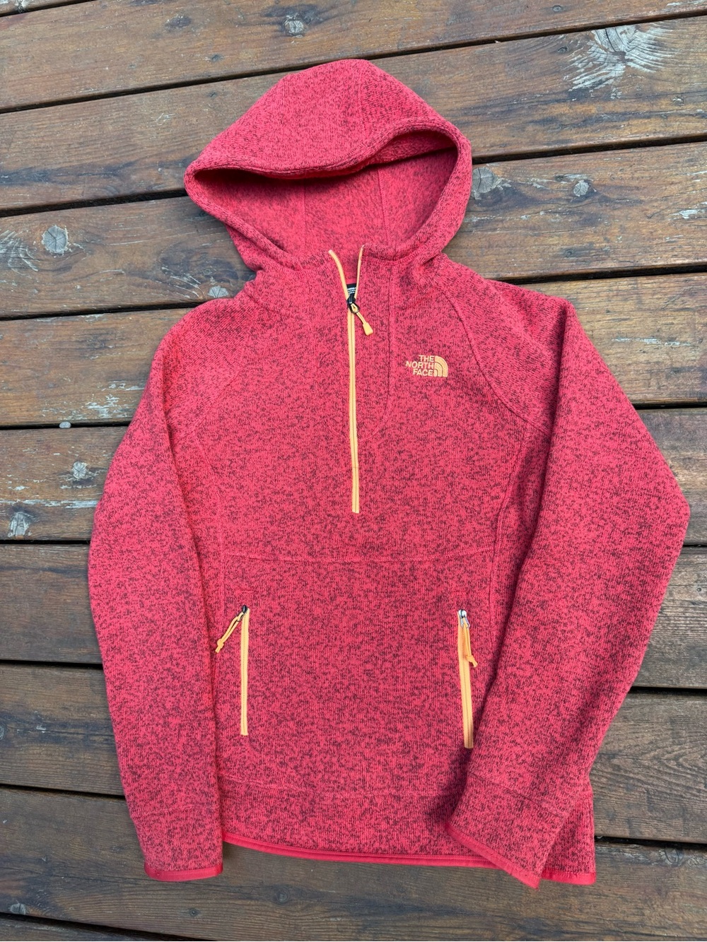The North Face Women’s Red Hooded Half-Zip Pullover Fleece Sweater
